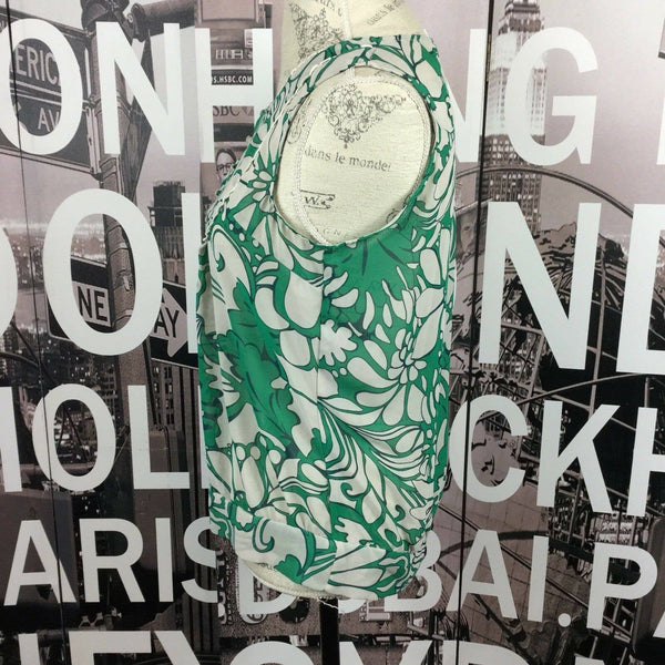 Barkins Green White Floral Semi Sheer Sleeveless Blouse Size 12