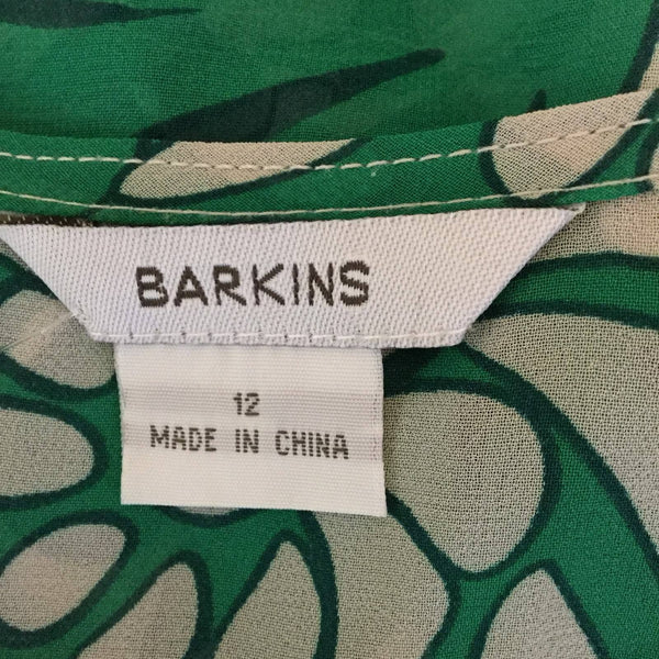 Barkins Green White Floral Semi Sheer Sleeveless Blouse Size 12