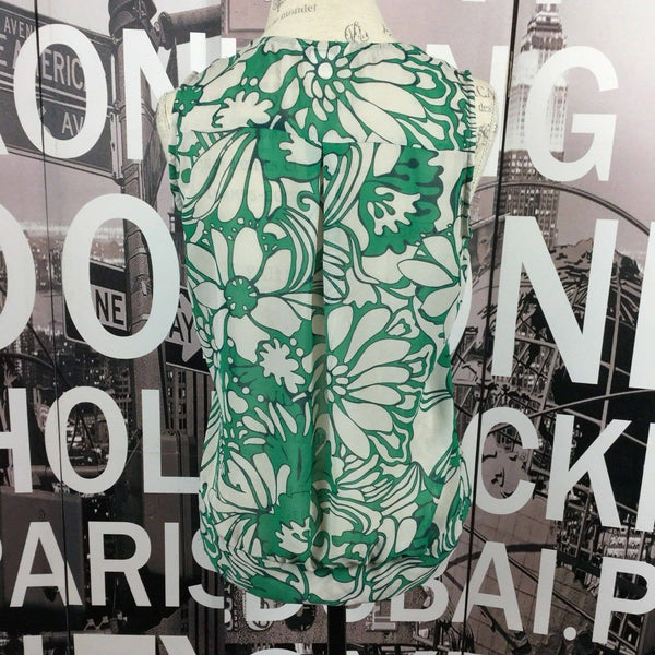 Barkins Green White Floral Semi Sheer Sleeveless Blouse Size 12