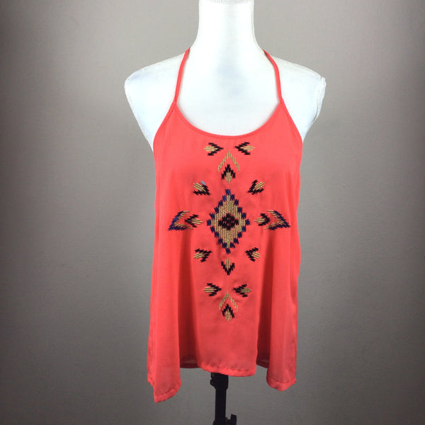Dina Be Coral Pink Embellished Tank Top Size Medium