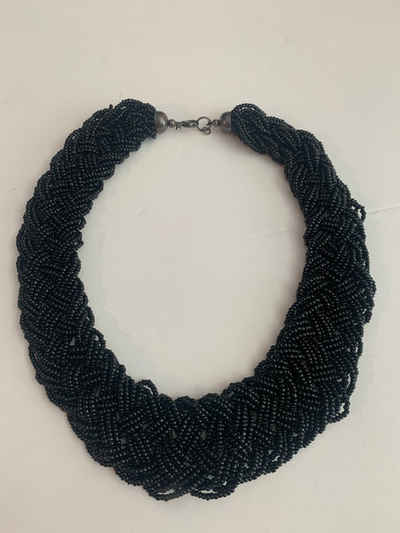 Beaded Braded Black Collar Necklace