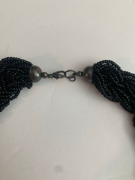 Beaded Braded Black Collar Necklace