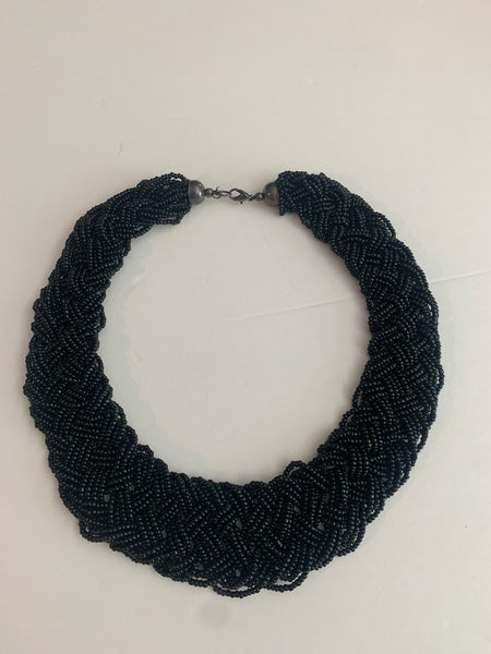 Beaded Braded Black Collar Necklace