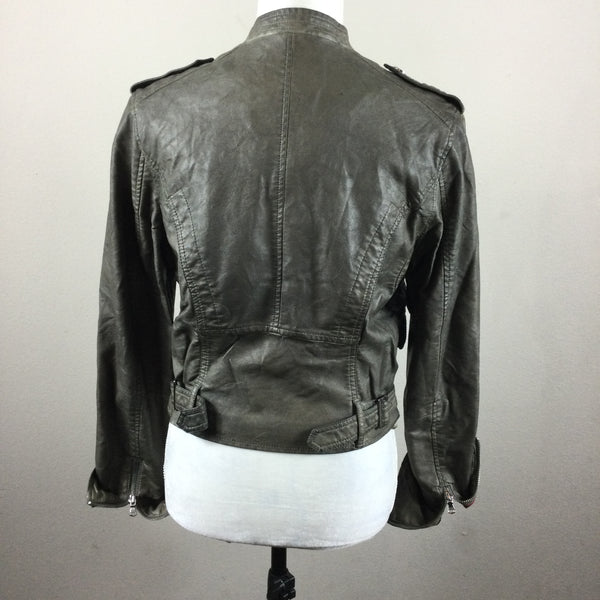Black Rivet Gray Faux Leather Biker Jacket
