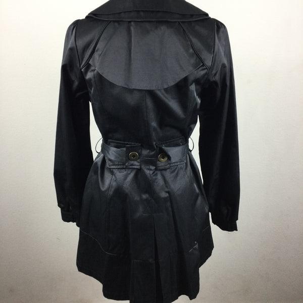 Green With Envy Black Silky Trench Coat