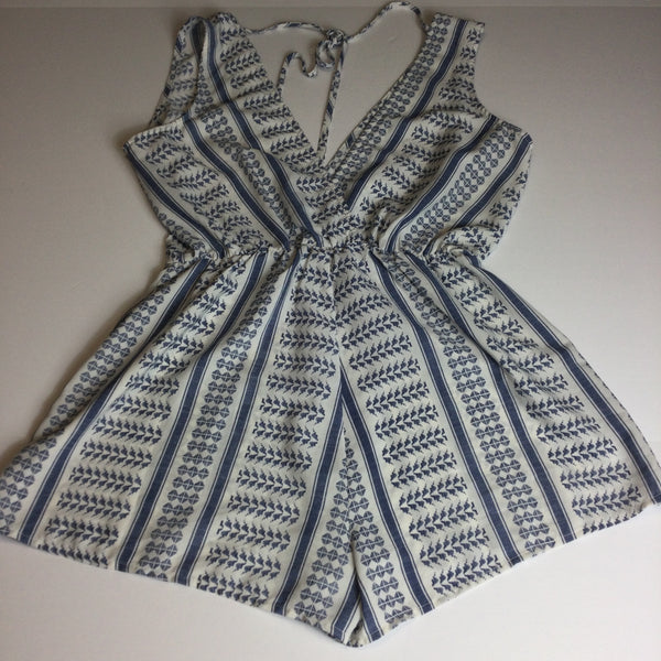 ILLA ILLA Blue White V Neck Romper