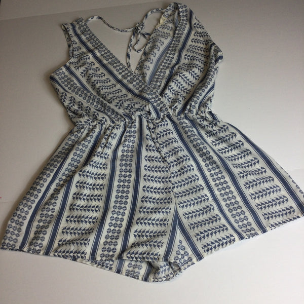ILLA ILLA Blue White V Neck Romper