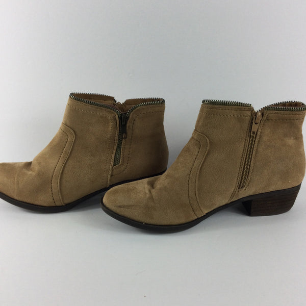 Just Fab Tan Zipper Booties