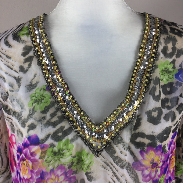 Ninety floral beaded swim cover up