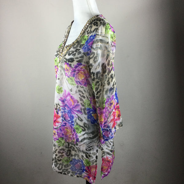 Ninety floral beaded swim cover up