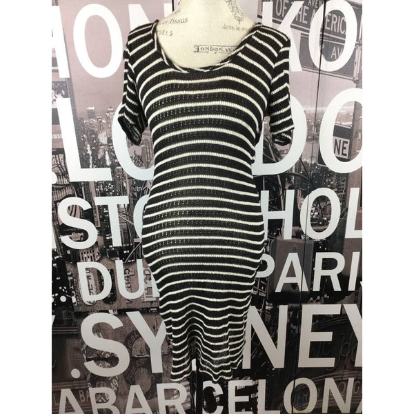 Nation Ltd Medium Black White Striped Sweater Dress Bodycon