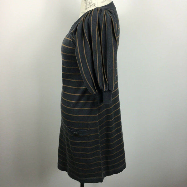 New Directions Womans Gray Brown Knit 3/4 Sleeve Front Pocket Dress Size Medium