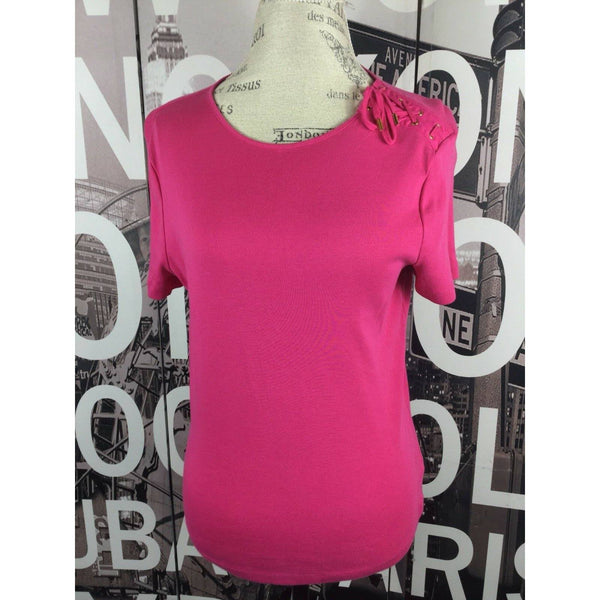Ralph Lauren Pink Shoulder Tie Knit Top Size Small