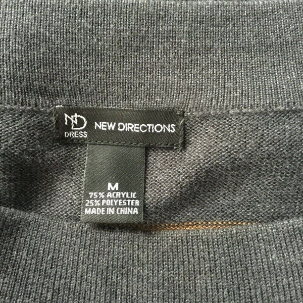 New Directions Womans Gray Brown Knit 3/4 Sleeve Front Pocket Dress Size Medium