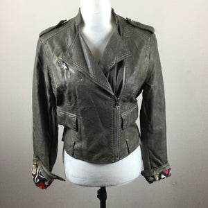 Black Rivet Gray Faux Leather Biker Jacket