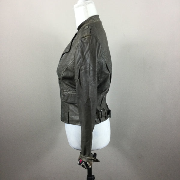 Black Rivet Gray Faux Leather Biker Jacket