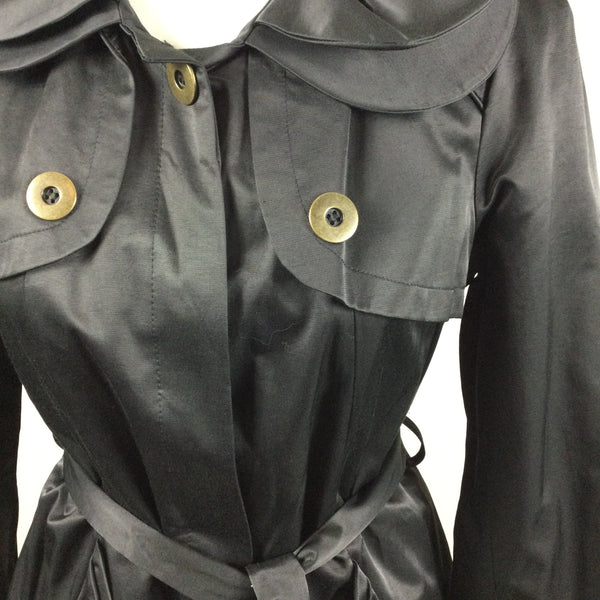 Green With Envy Black Silky Trench Coat