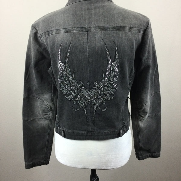 London Jean Gray Embellished Biker Jacket
