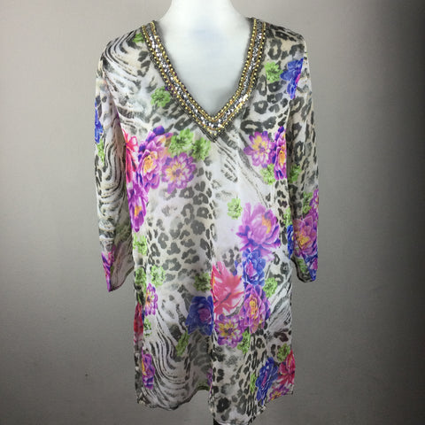 Ninety floral beaded swim cover up