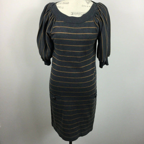 New Directions Womans Gray Brown Knit 3/4 Sleeve Front Pocket Dress Size Medium