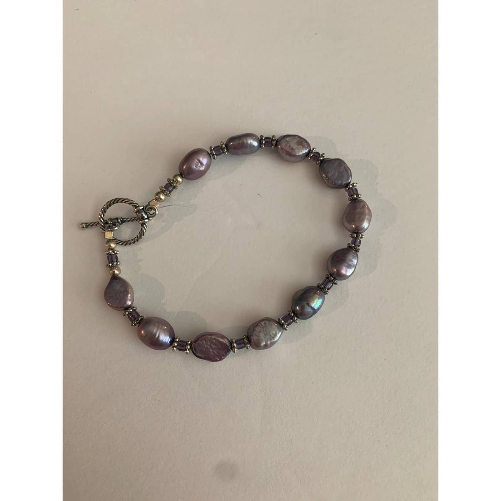 Purple Silver Beaded Bracelet